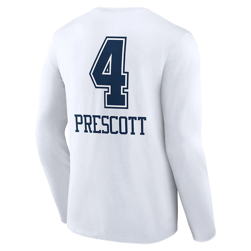 Men's Dak Prescott White Dallas Cowboys Team Wordmark Name & Number Long Sleeve T-Shirt