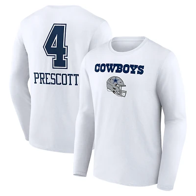 Men's Dak Prescott White Dallas Cowboys Team Wordmark Name & Number Long Sleeve T-Shirt