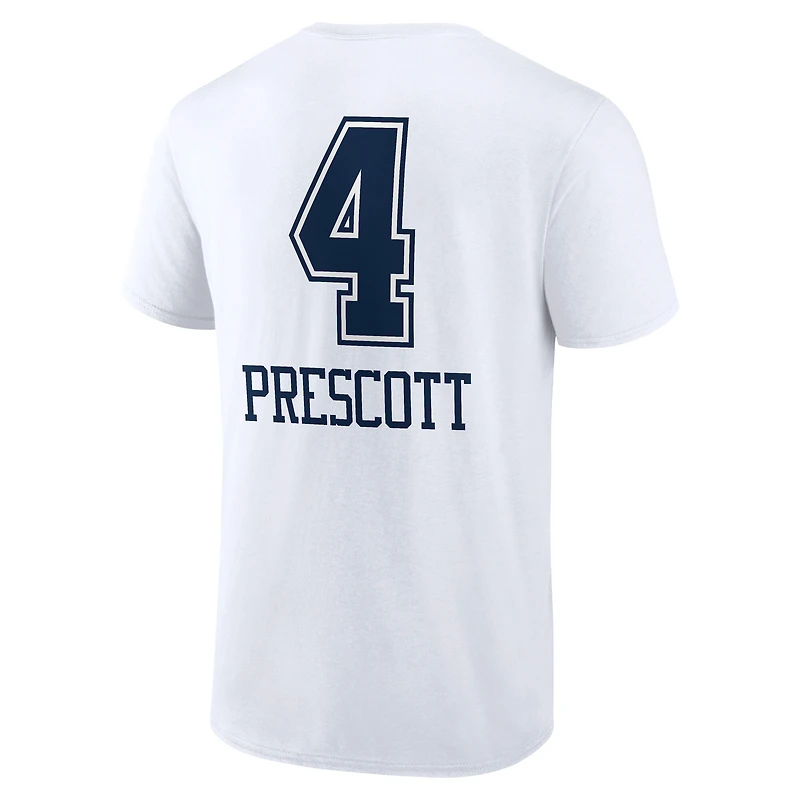 Men's Dak Prescott White Dallas Cowboys Team Wordmark Name & Number T-Shirt