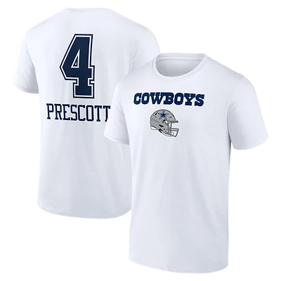 Men's Dak Prescott White Dallas Cowboys Team Wordmark Name & Number T-Shirt