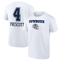 T-shirt blanc pour homme Dak Prescott avec nom et numéro de l'équipe des Cowboys Dallas