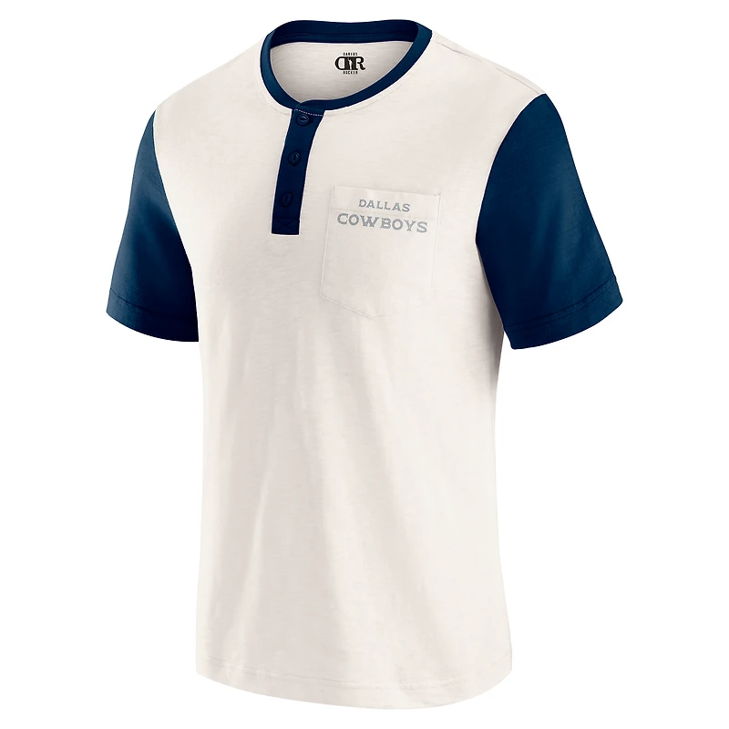 T-shirt à poche crème Darius Rucker Collection by Fanatics pour homme, motif Henley colorblock des Cowboys de Dallas, avec flammée