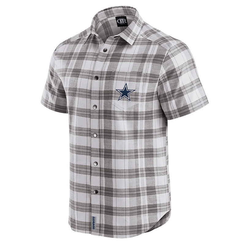 Men's Darius Rucker Collection by Fanatics Gray Dallas Cowboys Team Plaid Short Sleeve Full-Snap Shirt