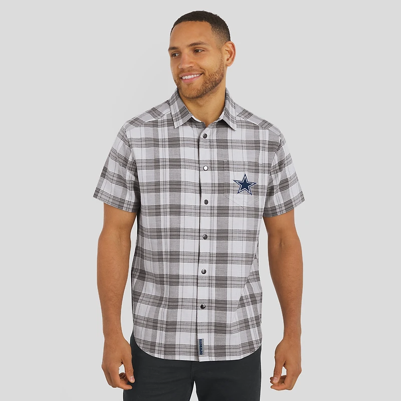 Men's Darius Rucker Collection by Fanatics Gray Dallas Cowboys Team Plaid Short Sleeve Full-Snap Shirt