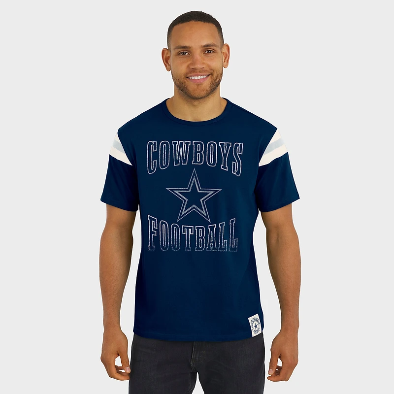 T-shirt à rayures bleu marine pour homme, collection Darius Rucker par Fanatics, Dallas Cowboys, effet vieilli, avec épaules dénudées