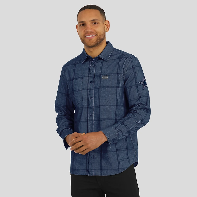 Men's Darius Rucker Collection by Fanatics Navy Dallas Cowboys Micro Corduroy Plaid Button Up Shirt