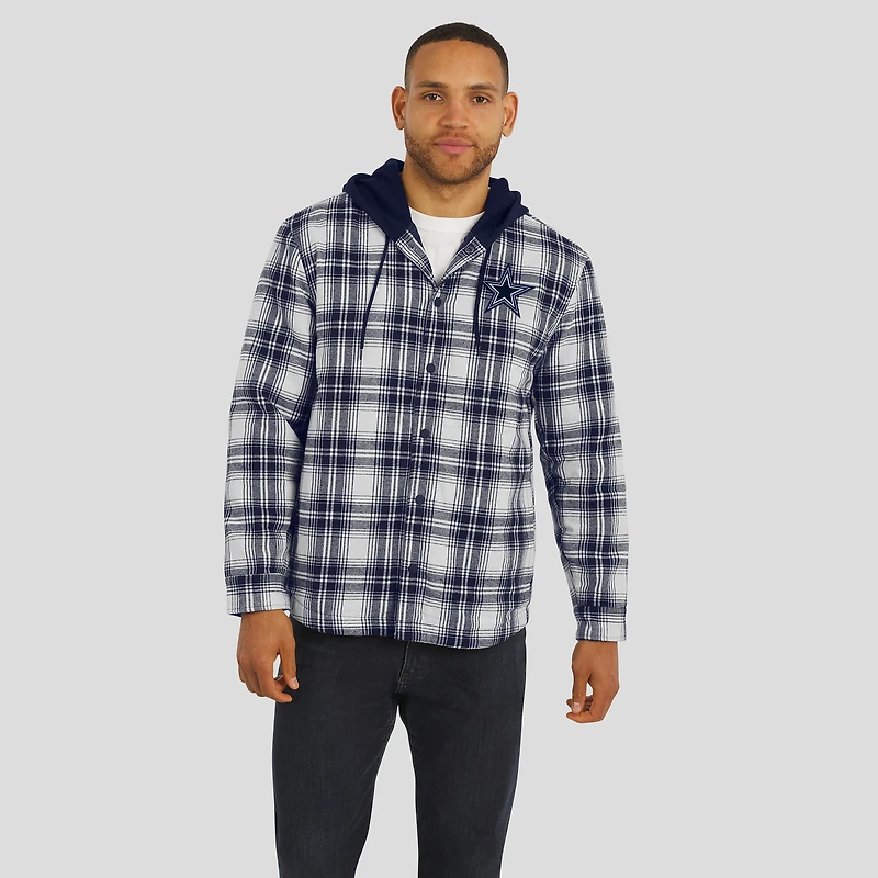 Men's Darius Rucker Collection by Fanatics Navy Dallas Cowboys Plaid Flannel Quilted Full-Snap Hooded Shacket