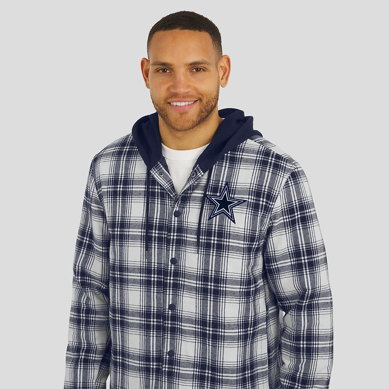 Men's Darius Rucker Collection by Fanatics Navy Dallas Cowboys Plaid Flannel Quilted Full-Snap Hooded Shacket