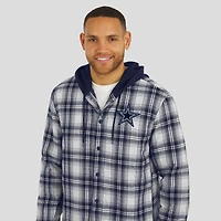 Men's Darius Rucker Collection by Fanatics Navy Dallas Cowboys Plaid Flannel Quilted Full-Snap Hooded Shacket