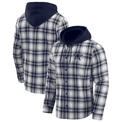 Veste à capuche matelassée en flanelle carreaux bleu marine des Cowboys de Dallas pour homme la collection Darius Rucker par Fanatics