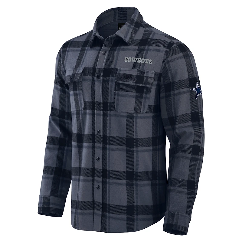 Men's Darius Rucker Collection by Fanatics Navy Dallas Cowboys Tri-Blend Plaid Button-Up Shirt