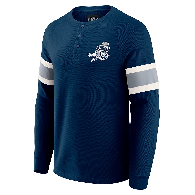 T-shirt Henley à manches longues et col raglan gaufré bleu marine pour homme, collection Darius Rucker par Fanatics, Dallas Cowboys