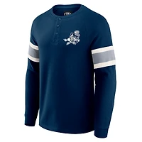 T-shirt Henley à manches longues et col raglan gaufré bleu marine pour homme, collection Darius Rucker par Fanatics, Dallas Cowboys