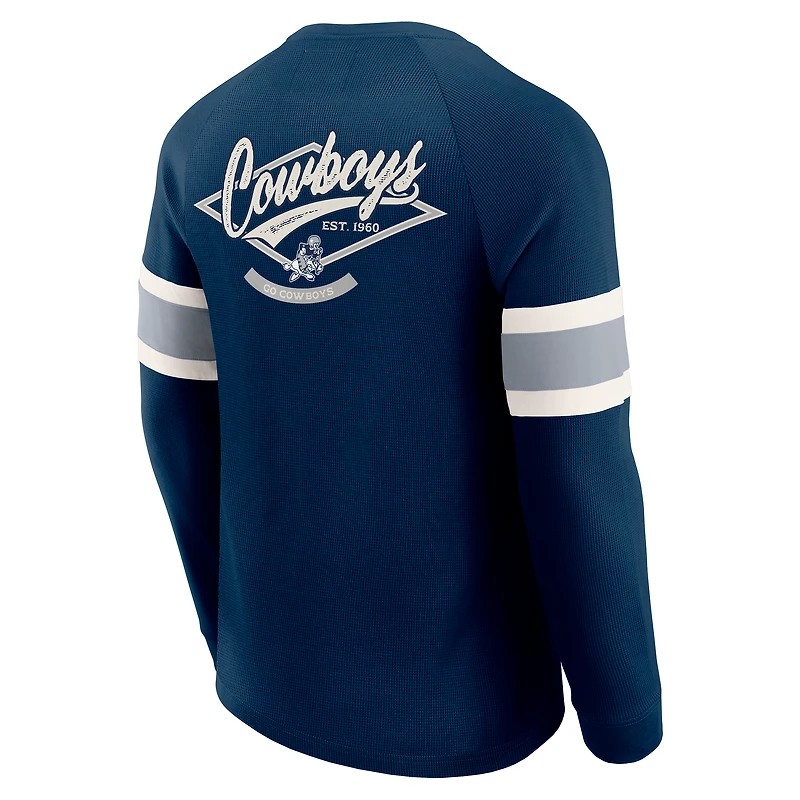 T-shirt Henley à manches longues et col raglan gaufré bleu marine pour homme, collection Darius Rucker par Fanatics
