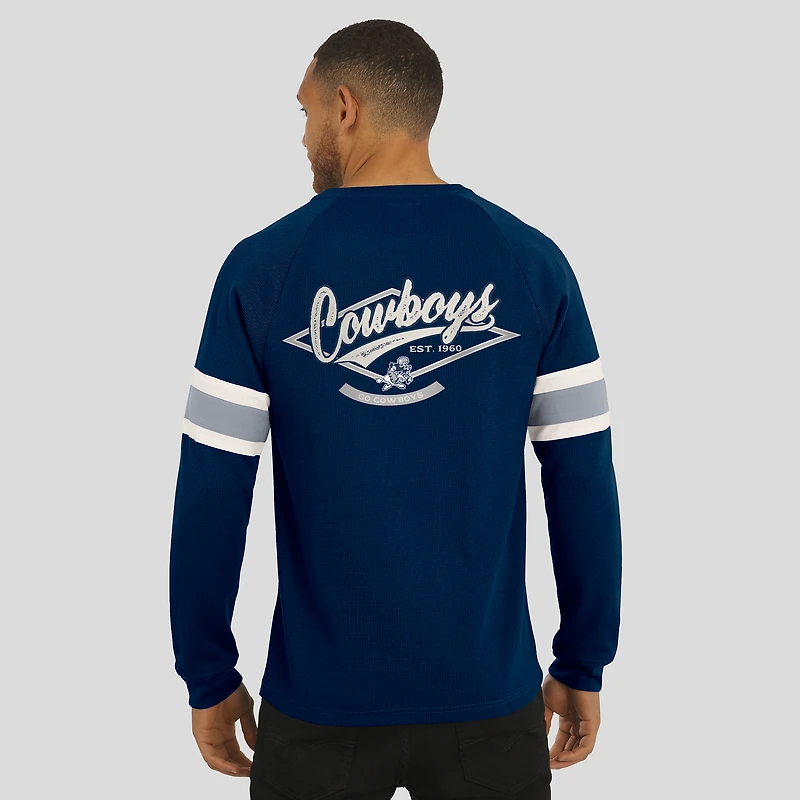 T-shirt Henley à manches longues et col raglan gaufré bleu marine pour homme, collection Darius Rucker par Fanatics