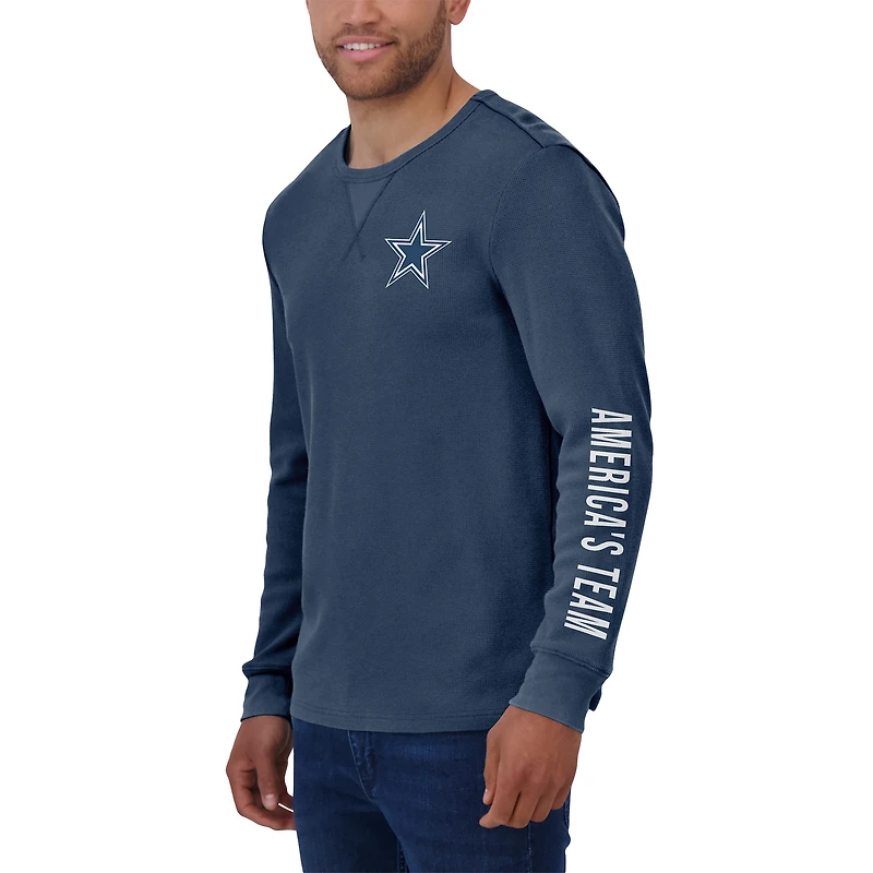 Men's Darius Rucker Collection by Fanatics Navy Dallas Cowboys Washed Waffle-Knit Long Sleeve T-Shirt