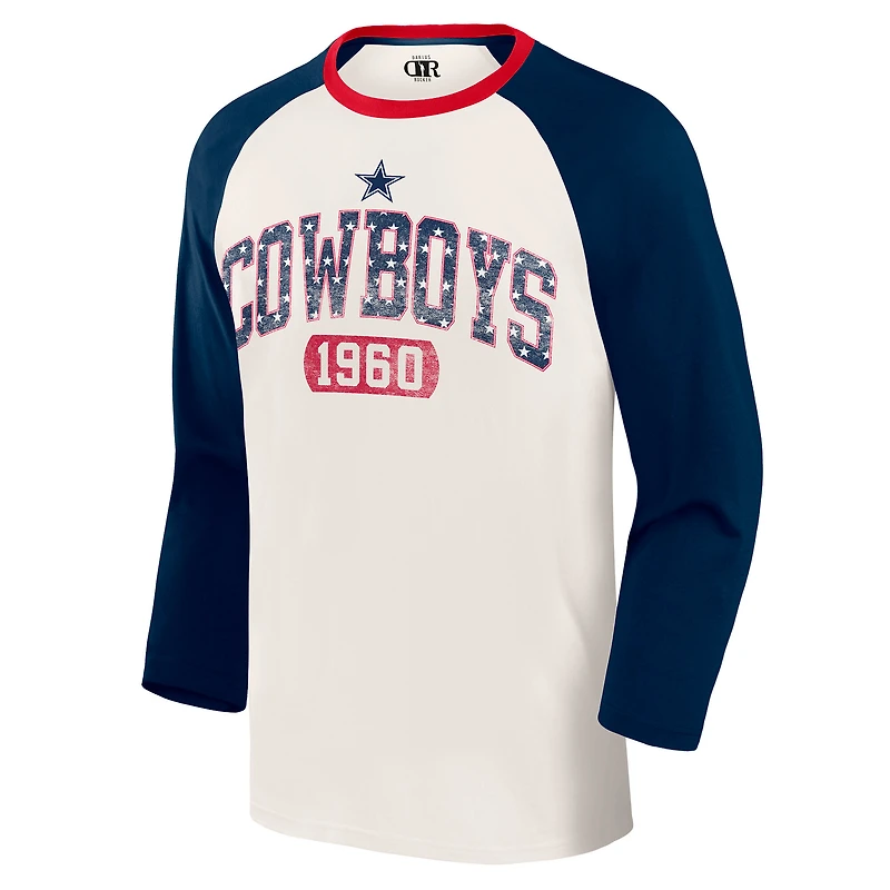 Men's Darius Rucker Collection by Fanatics  White/Navy Dallas Cowboys Americana 3/4 Sleeve Raglan T-Shirt