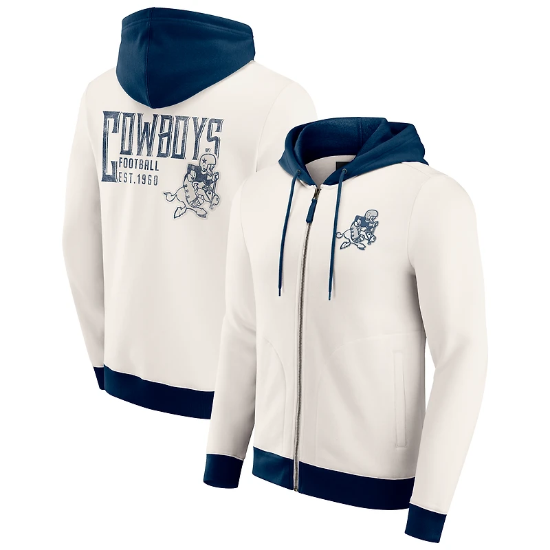 Sweat à capuche zippé blanc imprimé vieilli Dallas Cowboys pour homme, collection Darius Rucker par Fanatics