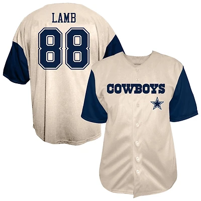 Chemise de baseball à boutons Fanatics CeeDee Lamb crème Dallas Cowboys pour hommes, grandes tailles
