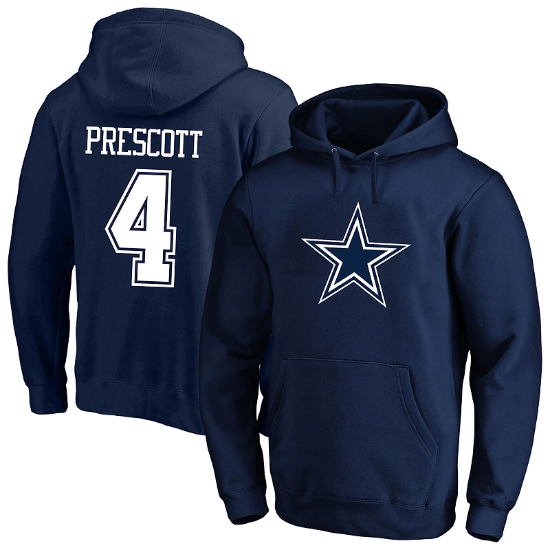 Sweat à capuche polaire Fanatics Dak Prescott bleu marine Dallas Cowboys pour homme, grandes tailles, avec nom et numéro