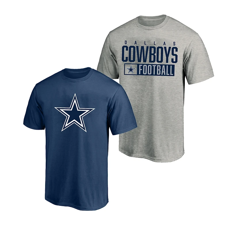 Men's Fanatics Heather Gray/Navy Dallas Cowboys Big & Tall 2-Pack T-Shirt Set