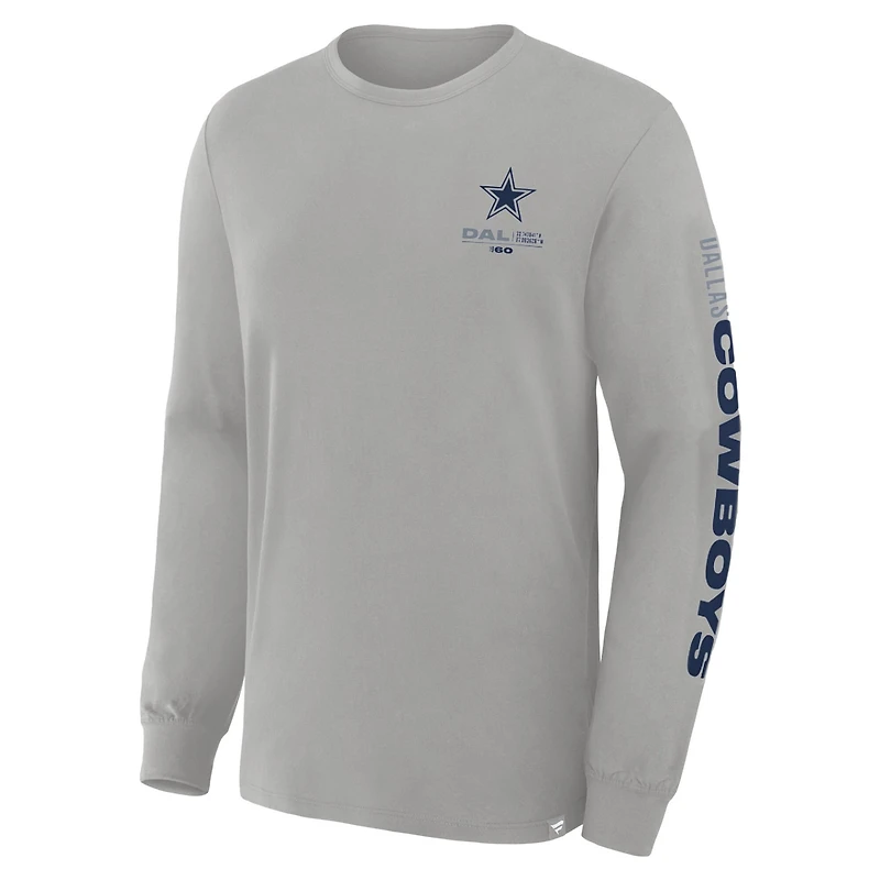 Men's Fanatics Heather Gray Dallas Cowboys Big & Tall Clock Management Legacy Long Sleeve T-Shirt