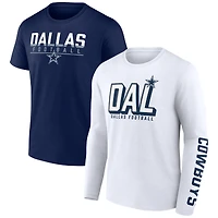 Ensemble de deux t-shirts Fanatics pour hommes bleu marine/blanc Dallas Cowboys