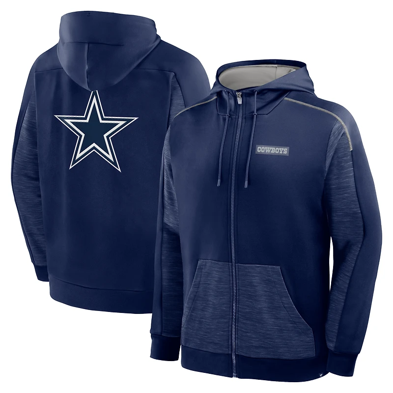Sweat à capuche zippé bleu marine Dallas Cowboys Checkdown Pass pour homme