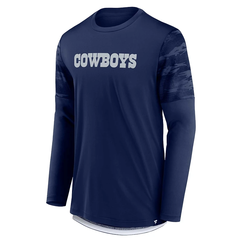 Fanatics pour hommes, bleu marine, Dallas Cowboys Square Off Defender - T-shirt à manches longues