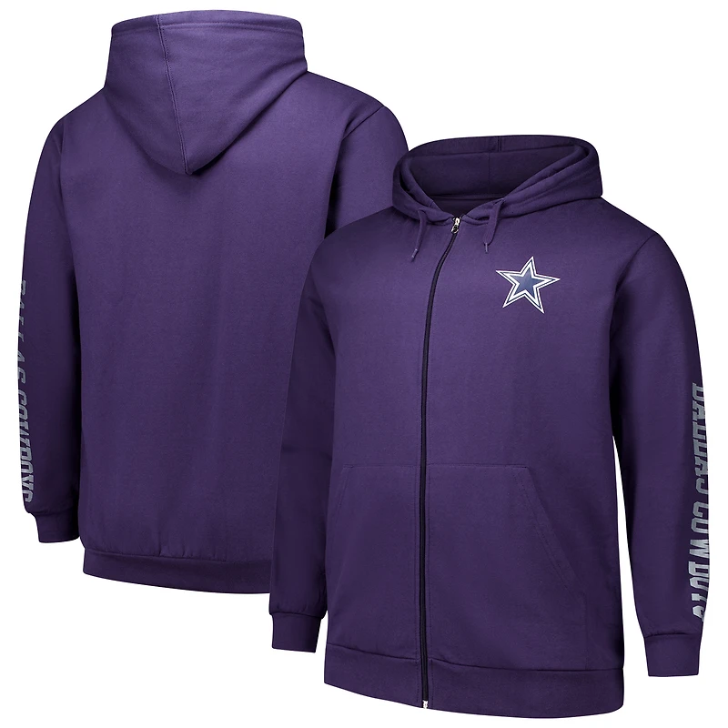 Sweat à capuche zippé manches longues et col rond violet Dallas Cowboys Fanatics pour hommes