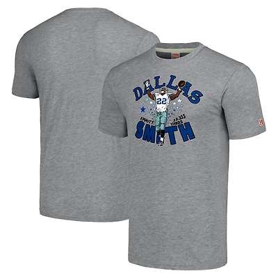 T-shirt à trois mélanges pour hommes, hommage Emmitt Smith, gris chiné, caricature des Cowboys de Dallas, joueur retraité
