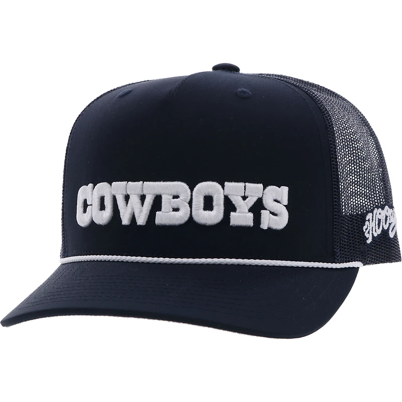 Casquette réglable HOOey Dallas Cowboys Wordmark Rope Trucker pour homme, bleu marine