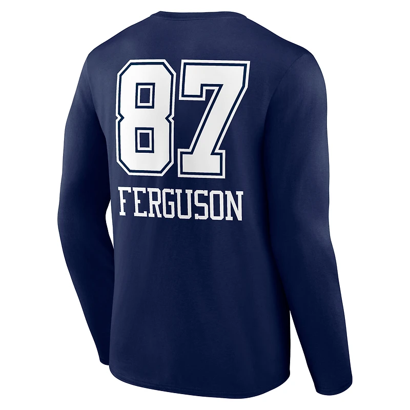 Men's Jake Ferguson Navy Dallas Cowboys Team Wordmark Name & Number Long Sleeve T-Shirt