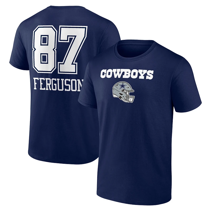 Men's Jake Ferguson Navy Dallas Cowboys Team Wordmark Name & Number T-Shirt