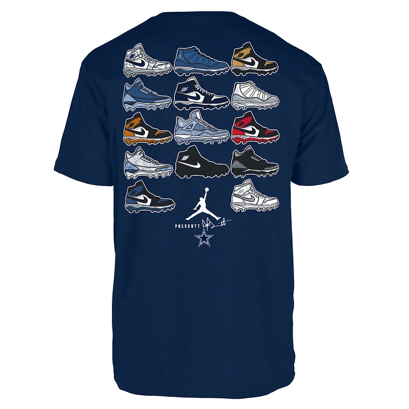 T-shirt graphique Jordan Brand Dak Prescott bleu marine Dallas Cowboys Shoe Schedule pour homme