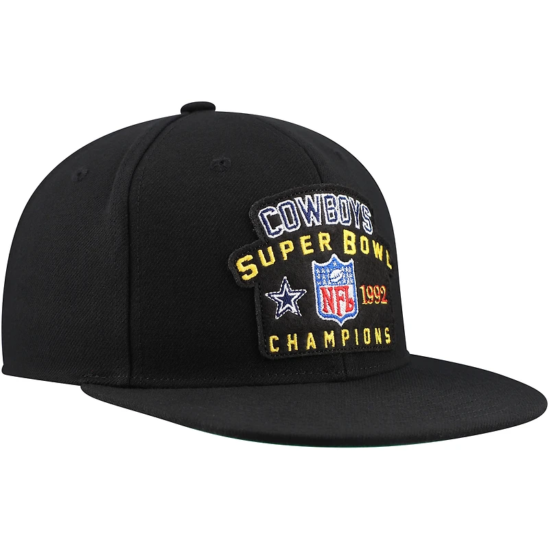 Casquette snapback noire Mitchell & Ness pour hommes des Dallas Cowboys 1992 NFL Super Bowl Champions