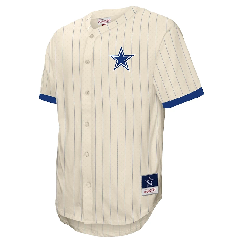 Maillot de mode Mitchell & Ness crème Dallas Cowboys pour hommes, grandes tailles, en maille épaisse et boutonnée
