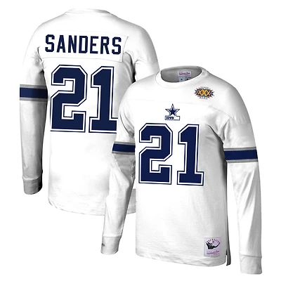Haut à manches longues blanc Mitchell & Ness Deion Sanders pour hommes, nom et numéro du joueur retraité des Cowboys de Dallas