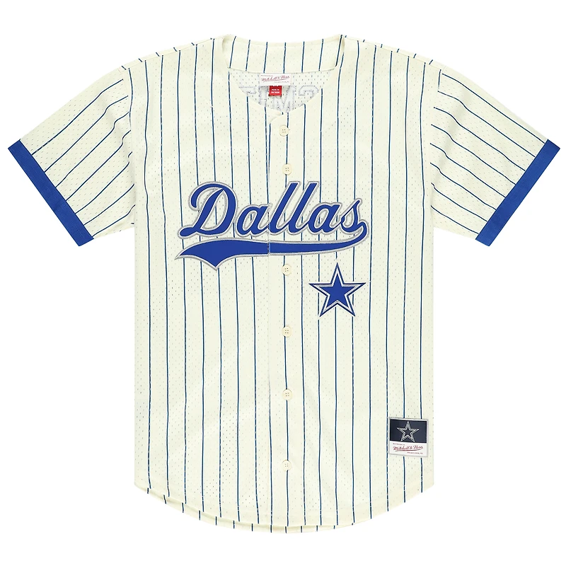 Maillot de baseball boutonné en maille crème Mitchell & Ness Emmitt Smith pour homme, Cowboys Dallas, avec nom et numéro
