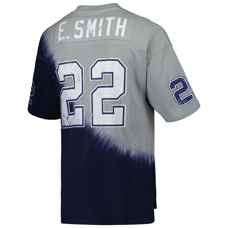Men's Mitchell & Ness Emmitt Smith Navy/Gray Dallas Cowboys Retired Player Name Number Diagonal Tie-Dye V-Neck T-Shirt
