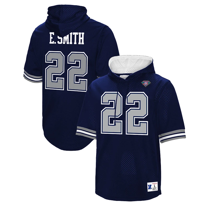 T-shirt à capuche en maille avec nom et numéro de joueur retraité Mitchell & Ness Emmitt Smith Navy Dallas Cowboys pour hommes