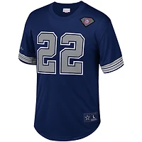 T-shirt en maille Mitchell & Ness pour homme, bleu marine, avec le nom et numéro du joueur retraité des Dallas Cowboys, Emmitt Smith.