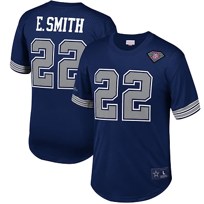 T-shirt en maille Mitchell & Ness pour homme, bleu marine, avec le nom et numéro du joueur retraité des Dallas Cowboys, Emmitt Smith.