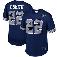 T-shirt en maille Mitchell & Ness pour homme, bleu marine, avec le nom et numéro du joueur retraité des Dallas Cowboys, Emmitt Smith.