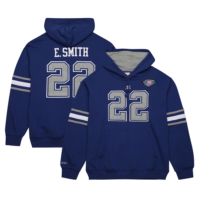 Sweat à capuche pour homme Mitchell & Ness Emmitt Smith bleu marine avec nom et numéro de joueur retraité des Cowboys Dallas