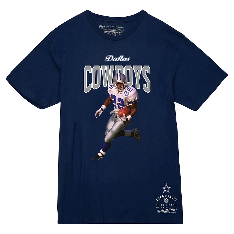T-shirt Mitchell & Ness Emmitt Smith pour homme, bleu marine, joueur retraité des Cowboys de Dallas