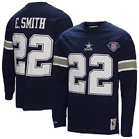 Haut à manches longues pour hommes Mitchell & Ness Emmitt Smith bleu marine Dallas Cowboys Throwback Nom et numéro du joueur retraité