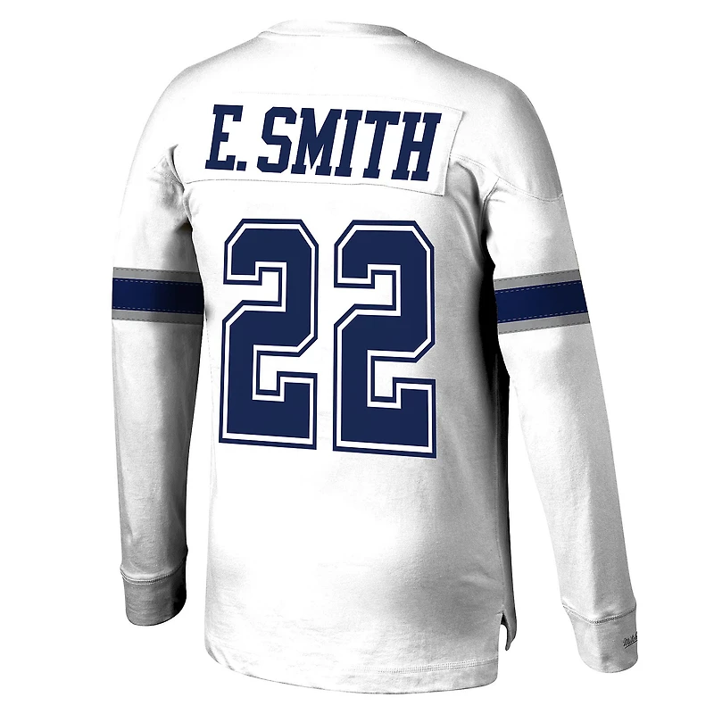 Men's Mitchell & Ness Emmitt Smith White Dallas Cowboys Retired Player Name Number Long Sleeve Top