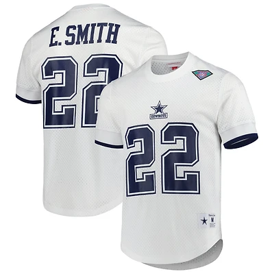 Mitchell & Ness Emmitt Smith blanc Dallas Cowboys nom et numéro du joueur retraité pour hommes - Haut en maille