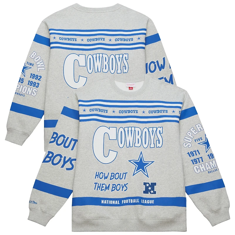 Sweat-shirt en molleton rétro imprimé all-over gris chiné Mitchell & Ness pour homme, motif Cowboys de Dallas